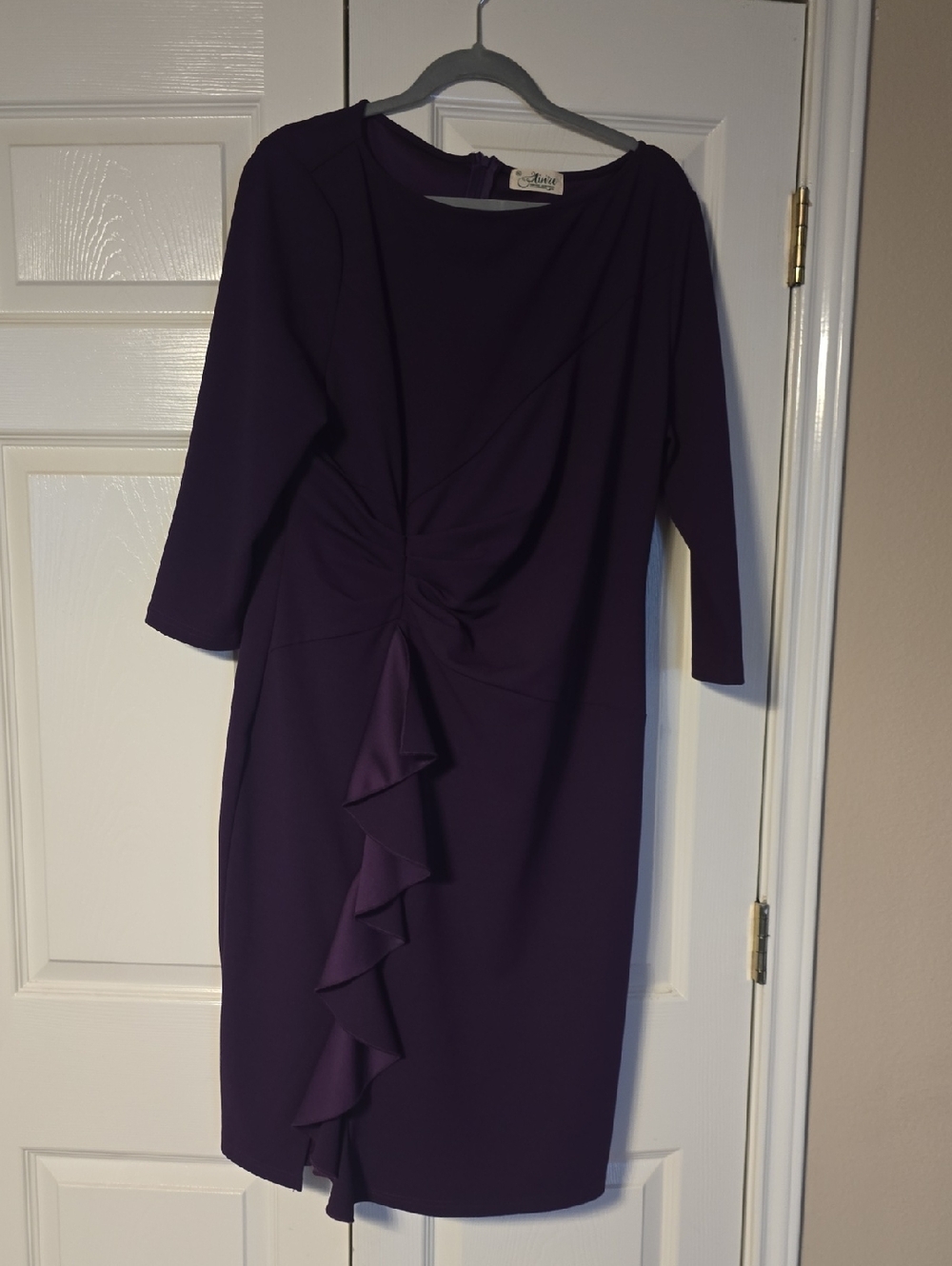 Elegant Purple Ruffle-Front Women's Dress